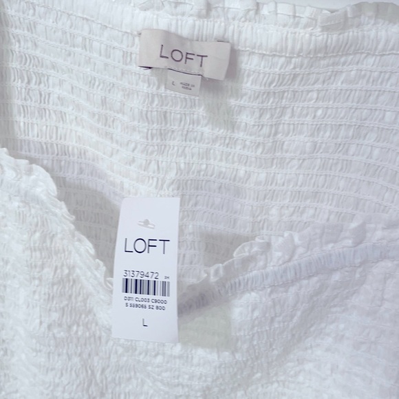 LOFT white bohemian top with elastic puffy sleeves - Picture 2 of 6